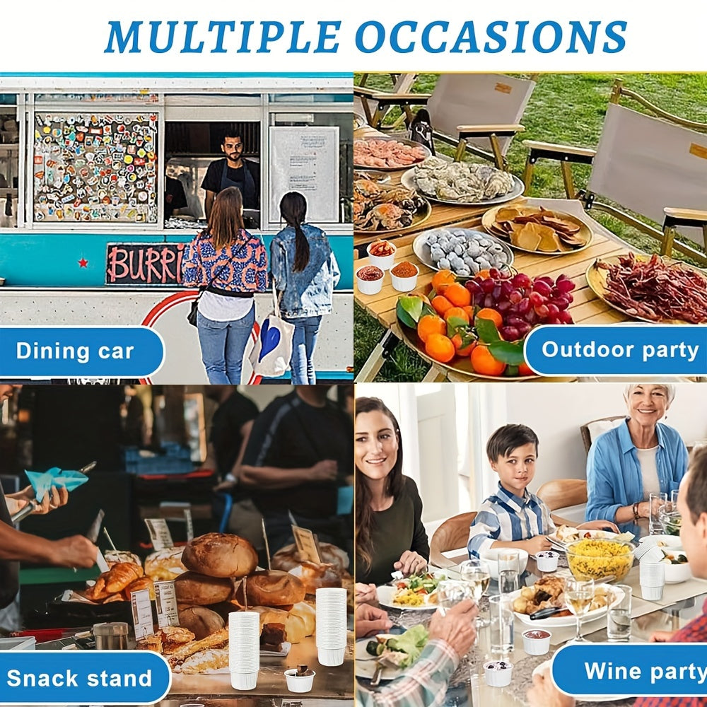 Pack of 100 White Paper Souffle Cups Small Disposable Portion Cups for Condiments and Desserts