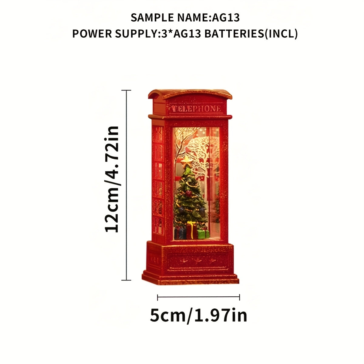 Festive Christmas Phone Booth Decoration with Santa Snowman Tree Scenes Battery-Operated Illuminated Red Cabinet