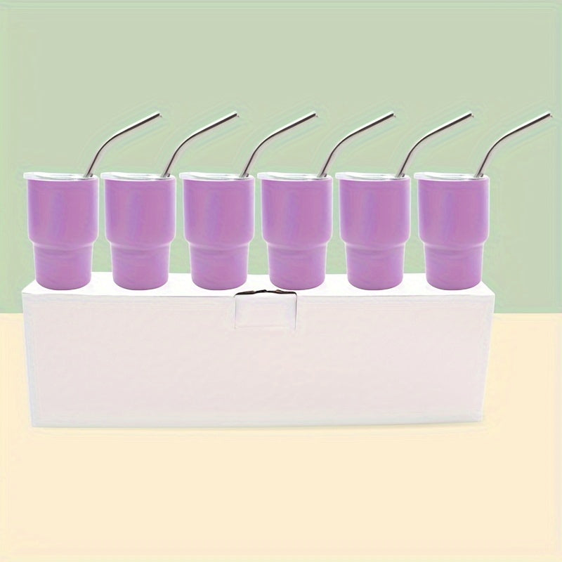 6-Piece Stainless Steel Shot Glasses Set with Lids and Straws for Bars and Home