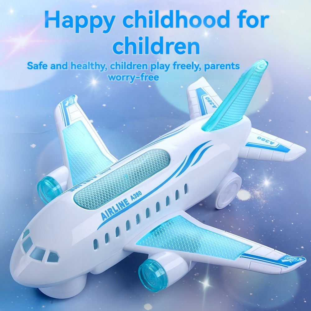 Interactive White Plastic Electric Toy Airplane with LED Lights and Sounds for Children Ages 3 and Up