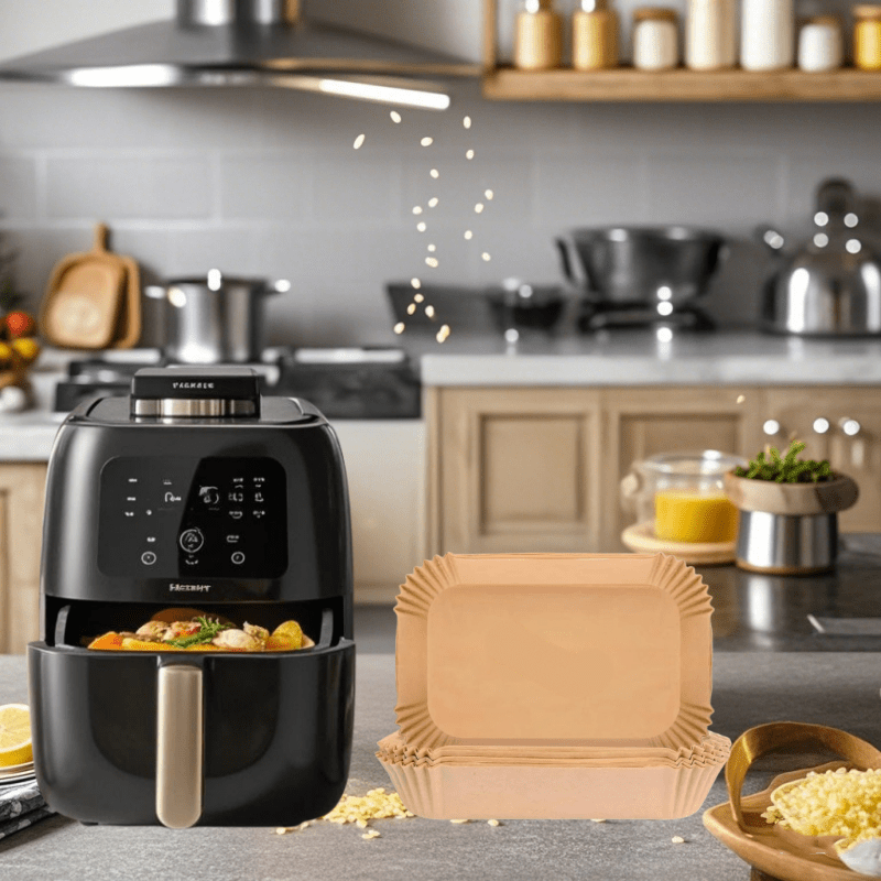 "Yopishqoq bo'lmagan to'rtburchakli havo fritöyeri parchament qog'oz qoplamalari - 200/100/50 to'plam - Suv o'tkazmaydigan va oziq-ovqat xavfsiz - To'kilishlarni oldini olish uchun oson tozalanadigan savat aksessuarlari"