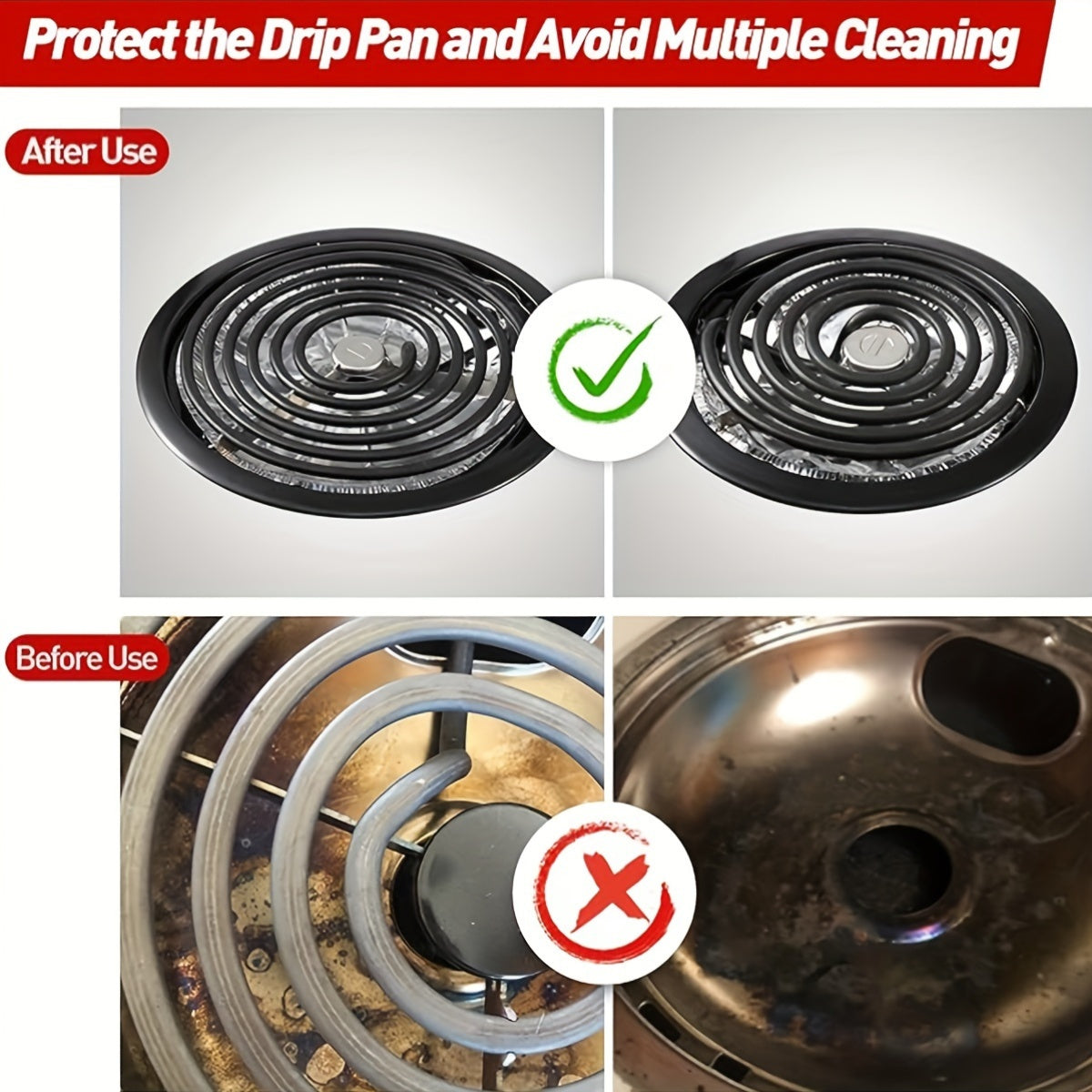 Disposable Aluminum Foil Drip Pan Liners for Electric Stove Burners 15.24cm 20.32cm