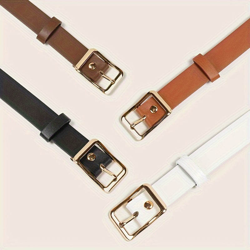 Ayollar uchun 4 ta qismlik PU charm belbog'lar to'plami, kvadrat tokchali, kiyimlar va jinsilar uchun, oq, jigarrang, qahva, qora