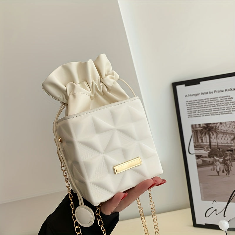 Small Square Bag with Diamond Grid Pattern Chain Strap PU Mini Bag for Women