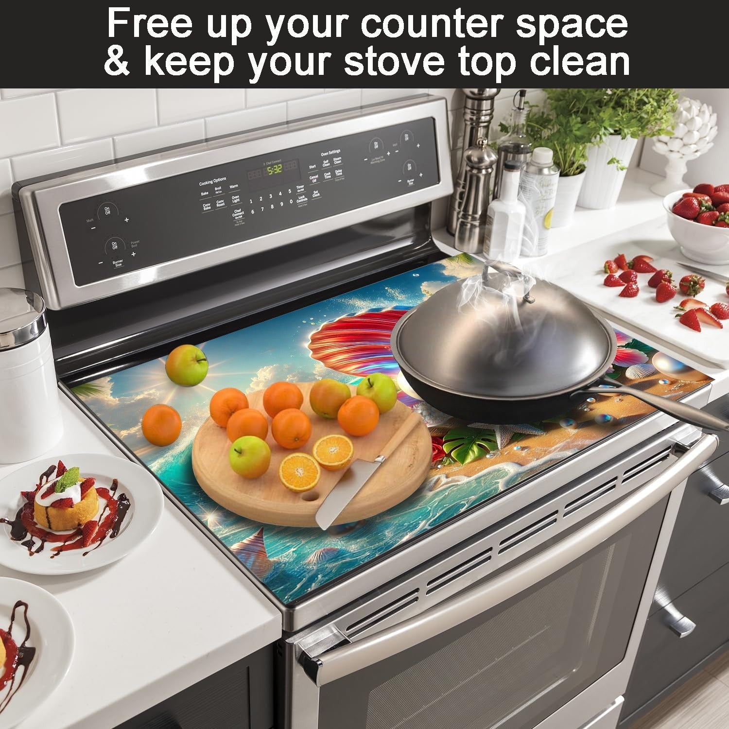 Защитные накладки для плиты с дизайном морепродуктов, термостойкие, устойчивые к царапинам, легко очищаются