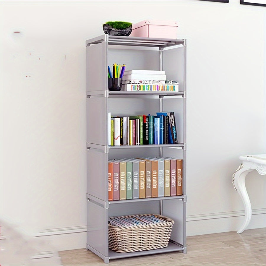 4-Storey Metal Bookshelf with Stackable and Detachable Storage Rack for Home Use in Bedroom Kitchen Living Room