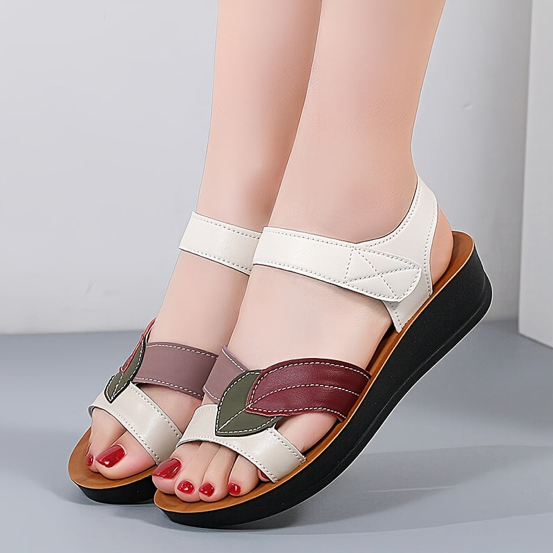 Women Wedge Sandals Open Toe Colorblock Strappy Comfortable Summer