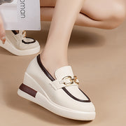 Women's Golden Plated Buckle Thick Sole Casual Spring Flats
