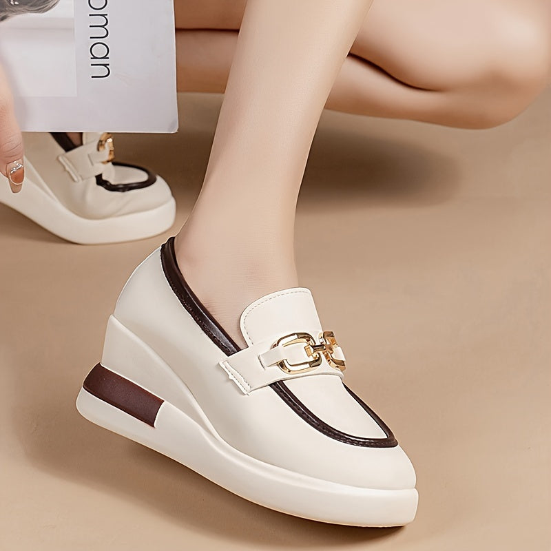 Women's Golden Plated Buckle Thick Sole Casual Spring Flats