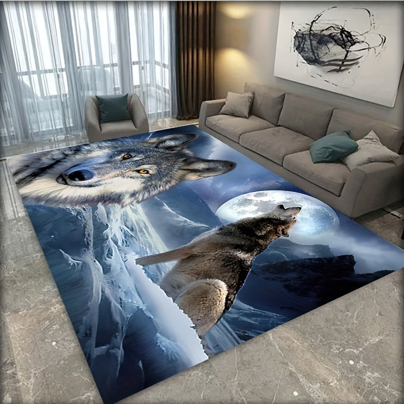 3D Snow Wolf Print Rug Soft Washable Floor Mat for Living Room Bedroom Kitchen