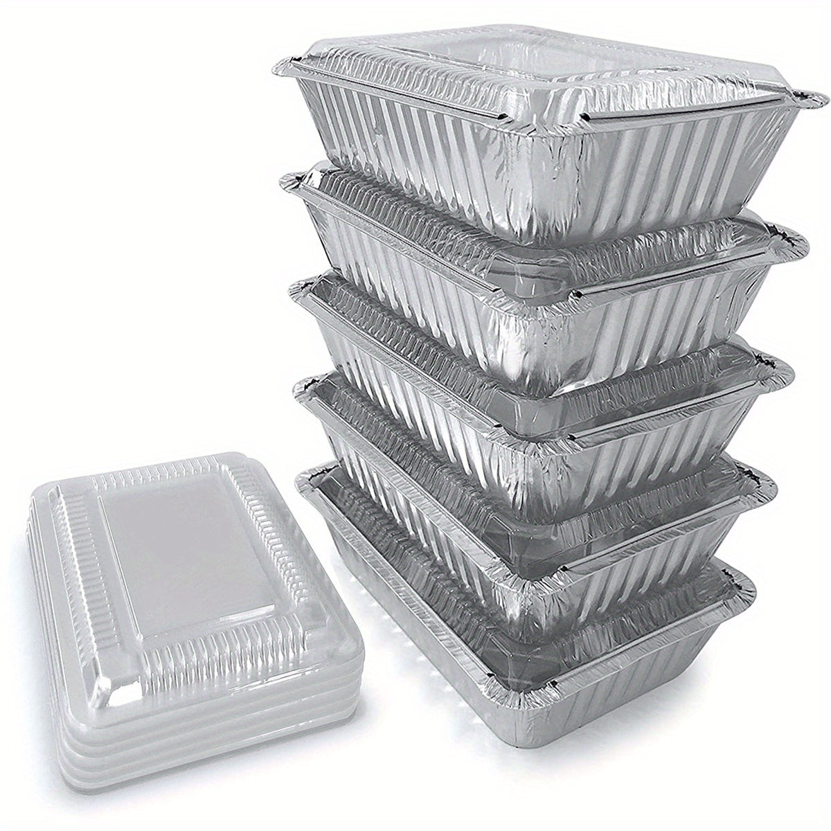 Set of 20 Aluminum Takeout Pans with Transparent Lids, Recyclable, 21.59cm x 16.51cm