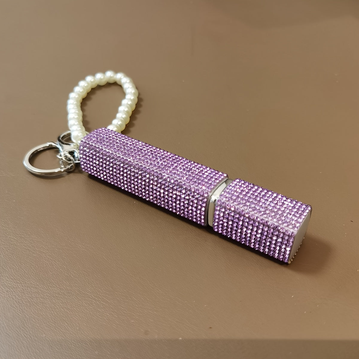 Llavero atomizador de perfume de 10ml con piedras de imitación y perlas falsas, recargable, bomba de aroma de viaje para mujeres