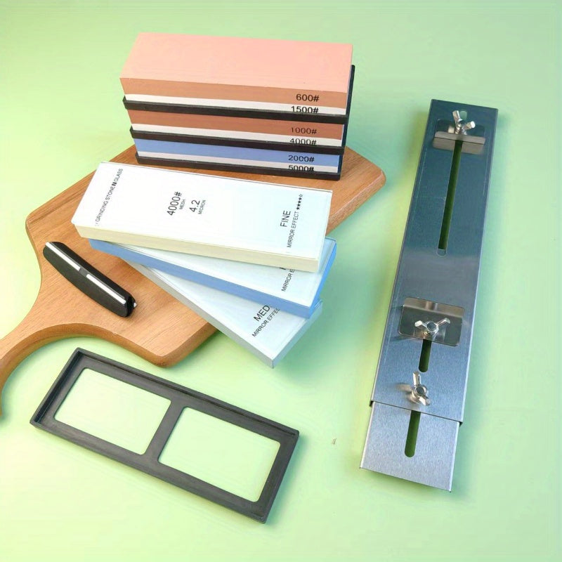 Dual-sided glass oilstone sharpener with adjustable length stainless steel groove corner guide rail for knives