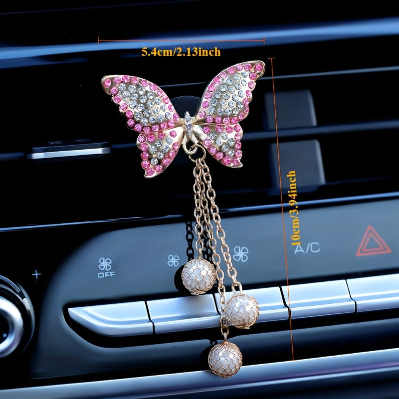 Butterfly Pendant Car Air Outlet Clip Rhinestone Flower Aromatherapy Diffuser Perfume Decoration