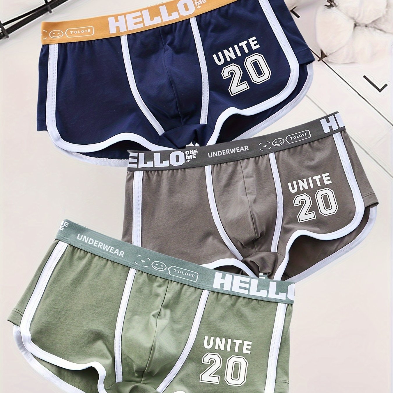 Men's Cotton Boxers Briefs Mid-Waist Breathable Solid Color 3-Pack