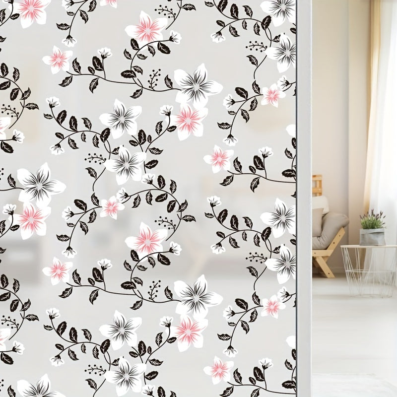 Floral Pattern Window Film Static Cling Privacy Glass Sticker for Home Decor