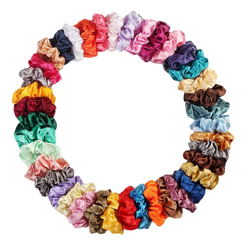 Set of 60 Satin Scrunchies for Women Hair Styling Solid Colors