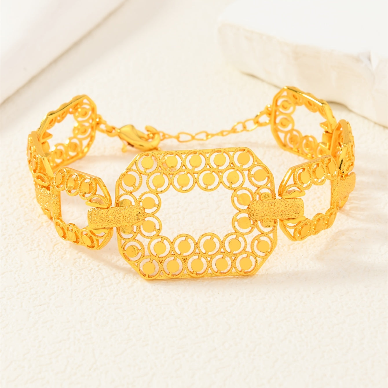 Women's Copper Gold-Plated Hollow Wide Link Bracelet for Weddings and Parties