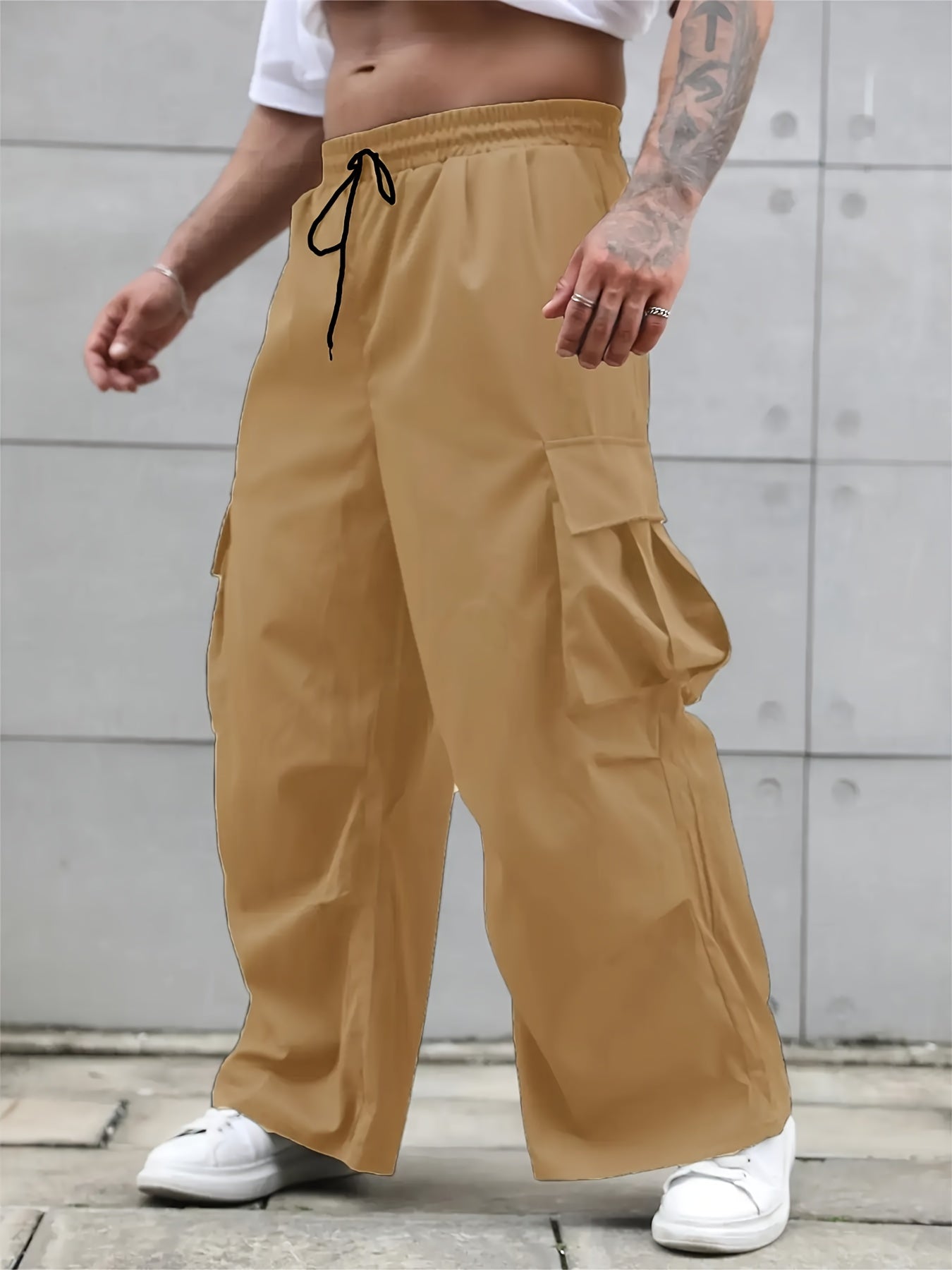 Мужские карго-штаны свободного кроя однотонные полиэстер все сезоны увеличенного размера