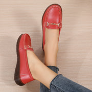 Women's Pu Cover Loafers with Metal Buckle Non-Slip Casual Shoes
