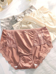 Women's Satin Briefs Set 3 Pack Lace Trim Breathable Polyamide Elastane