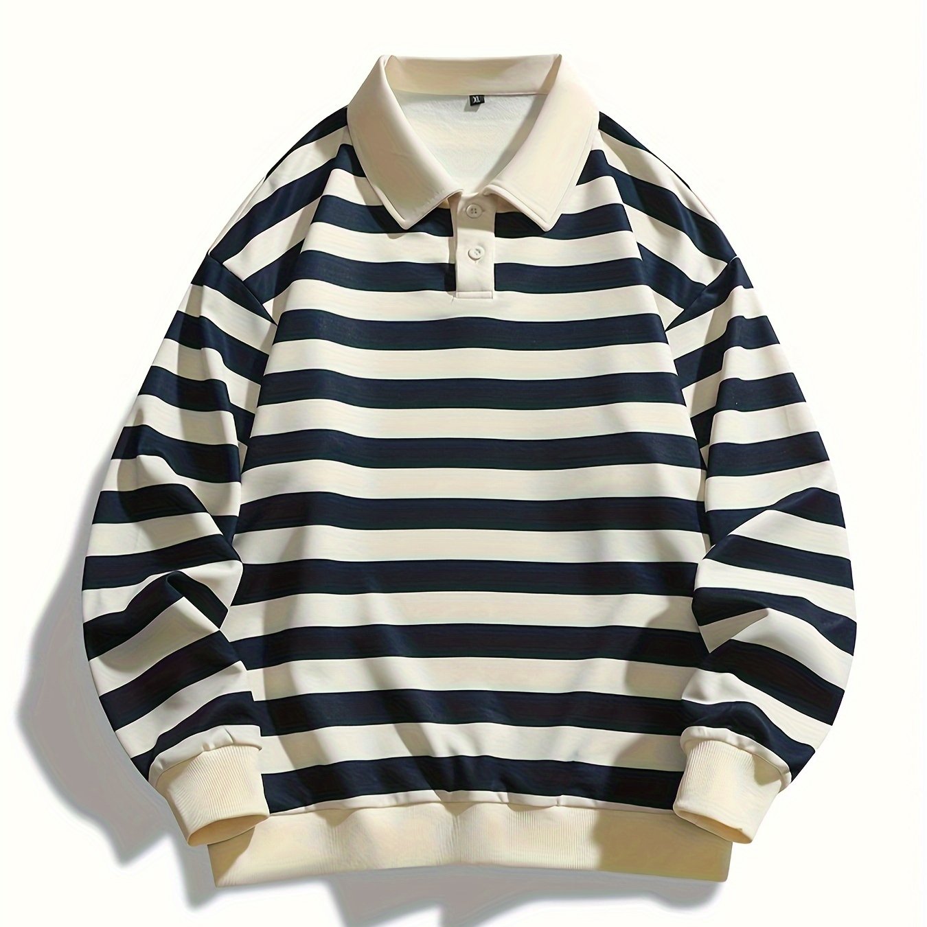 Men's Striped Long Sleeve Polo Shirt Casual Polyester Regular Fit