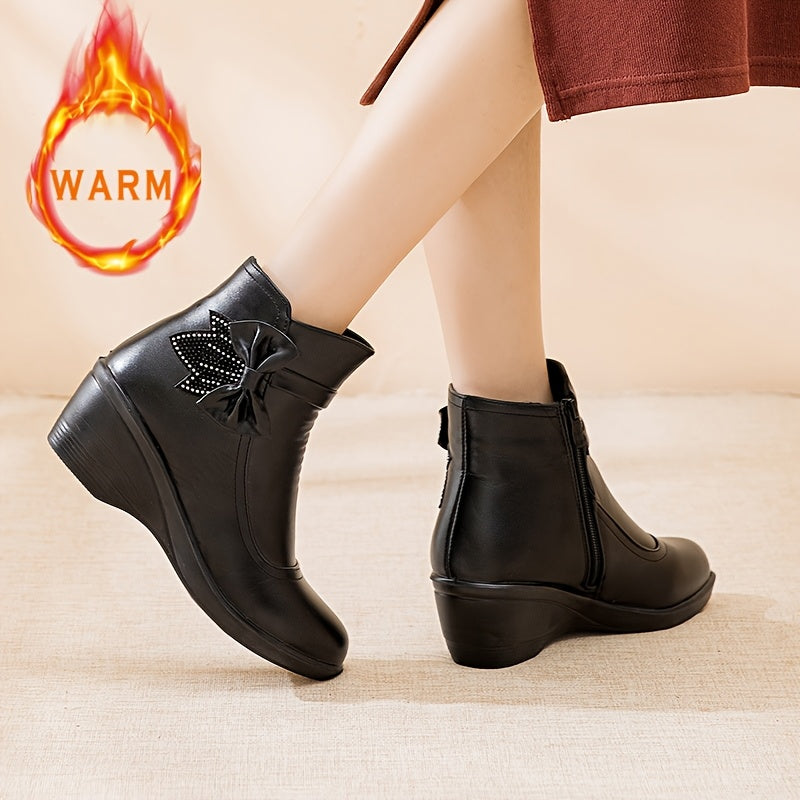 Women's Ankle Microfiber Dress Boots Winter Warm Block Heel Zipper