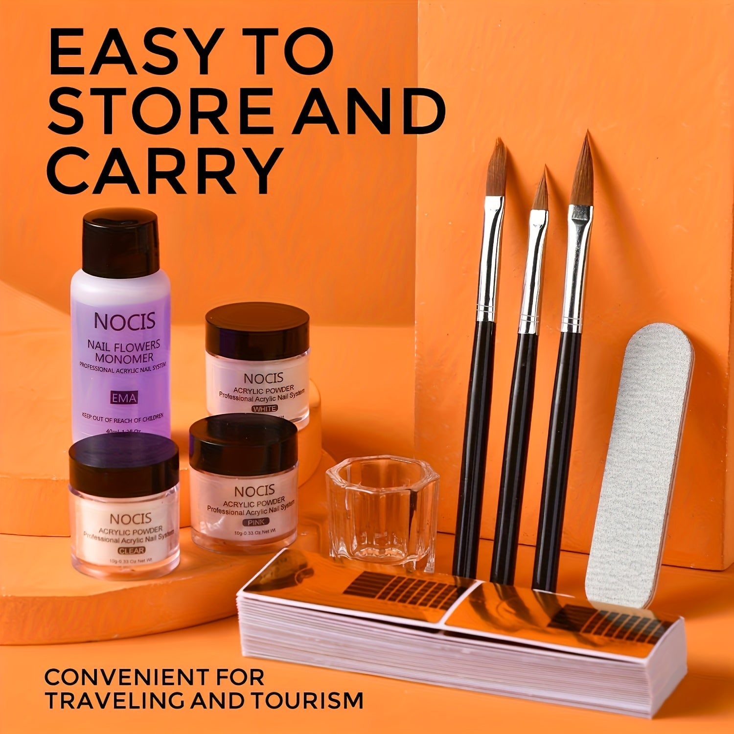 Boshlovchilar uchun akril tirnoq to'plami, shaffof pushti nude kukunlar va professional asboblar bilan