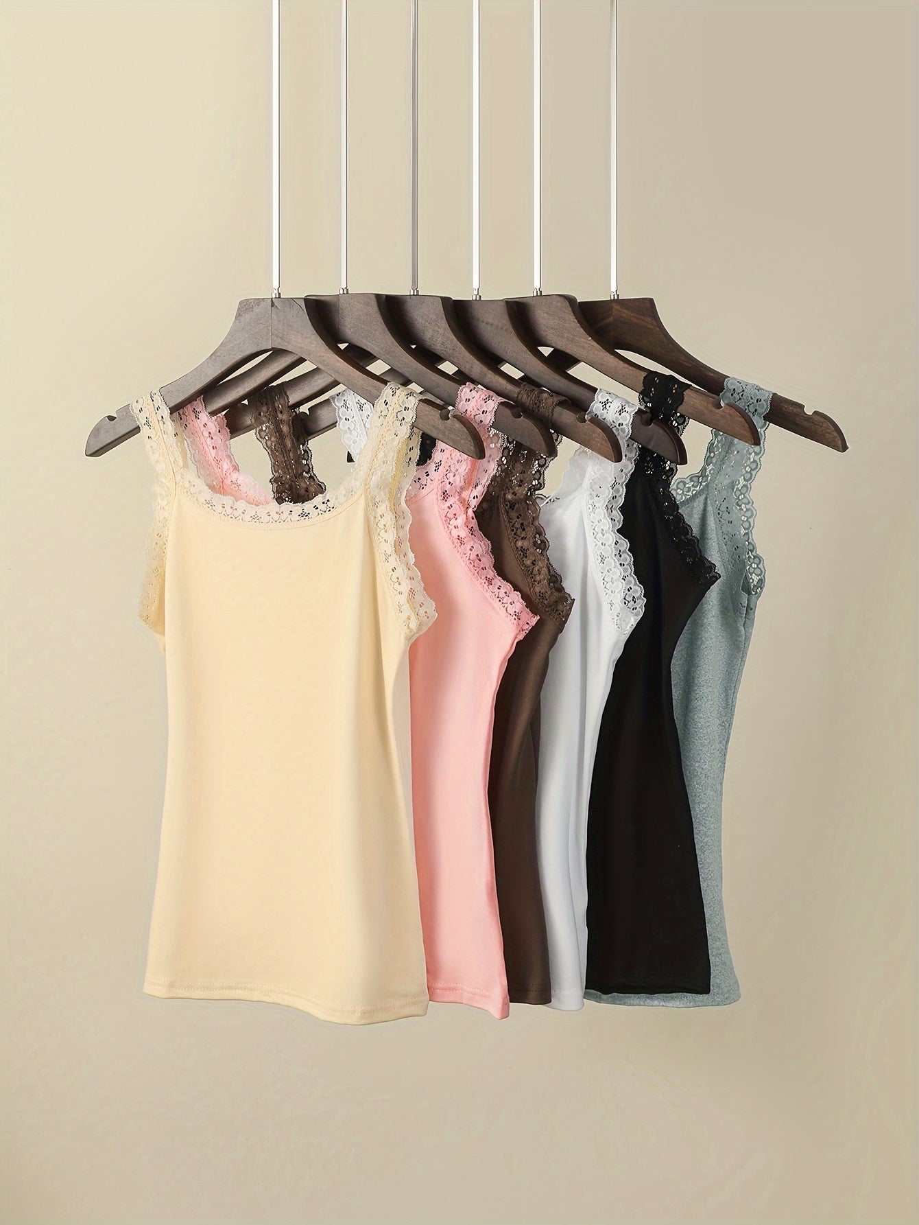 6-Pack Lace Trim Camisole Tank Tops for Women Spring Summer Versatile Colors