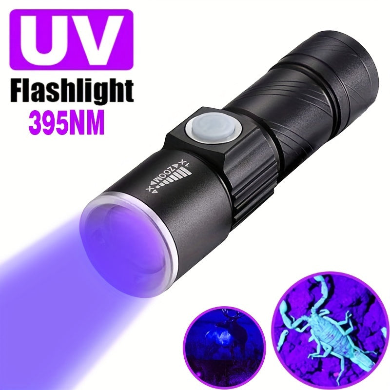 Rechargeable UV Flashlight for Pet Urine Stains Resin Curing Scorpion Hunting 395nm