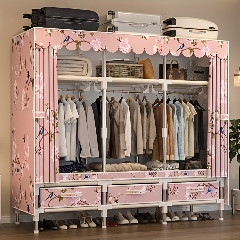 Минималистичный стальной шкаф с 6 полками, 3 ящиками и вешалкой