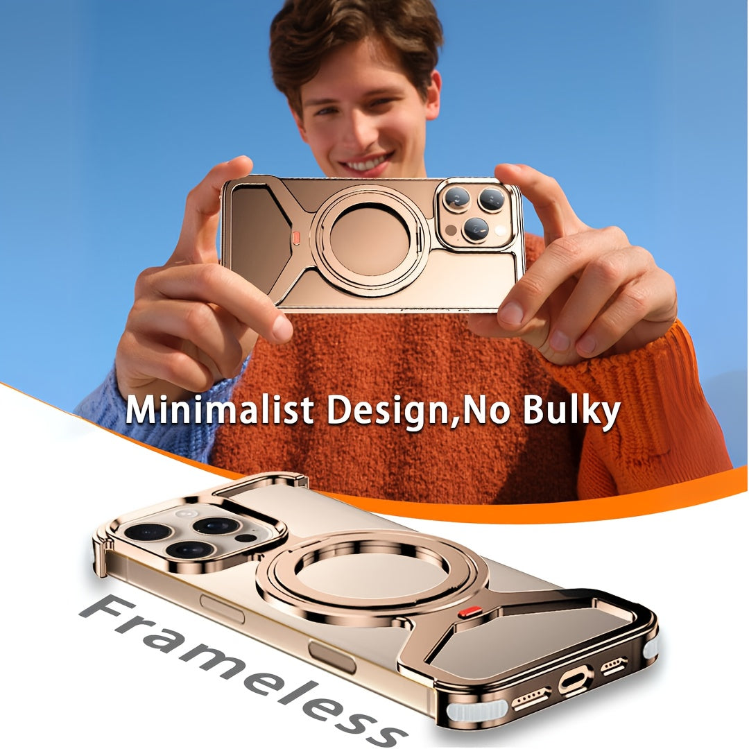 Frameless Aluminum Alloy Phone Case for iPhone 14/15/16 Pro Max with Anti-Fall Design and Heat Dissipation