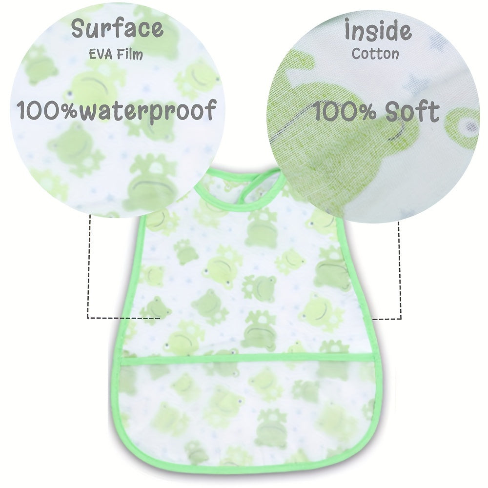Waterproof Baby Bib with Double Layers Large Storage Pocket Snap Buttons Machine Washable Soft Durable