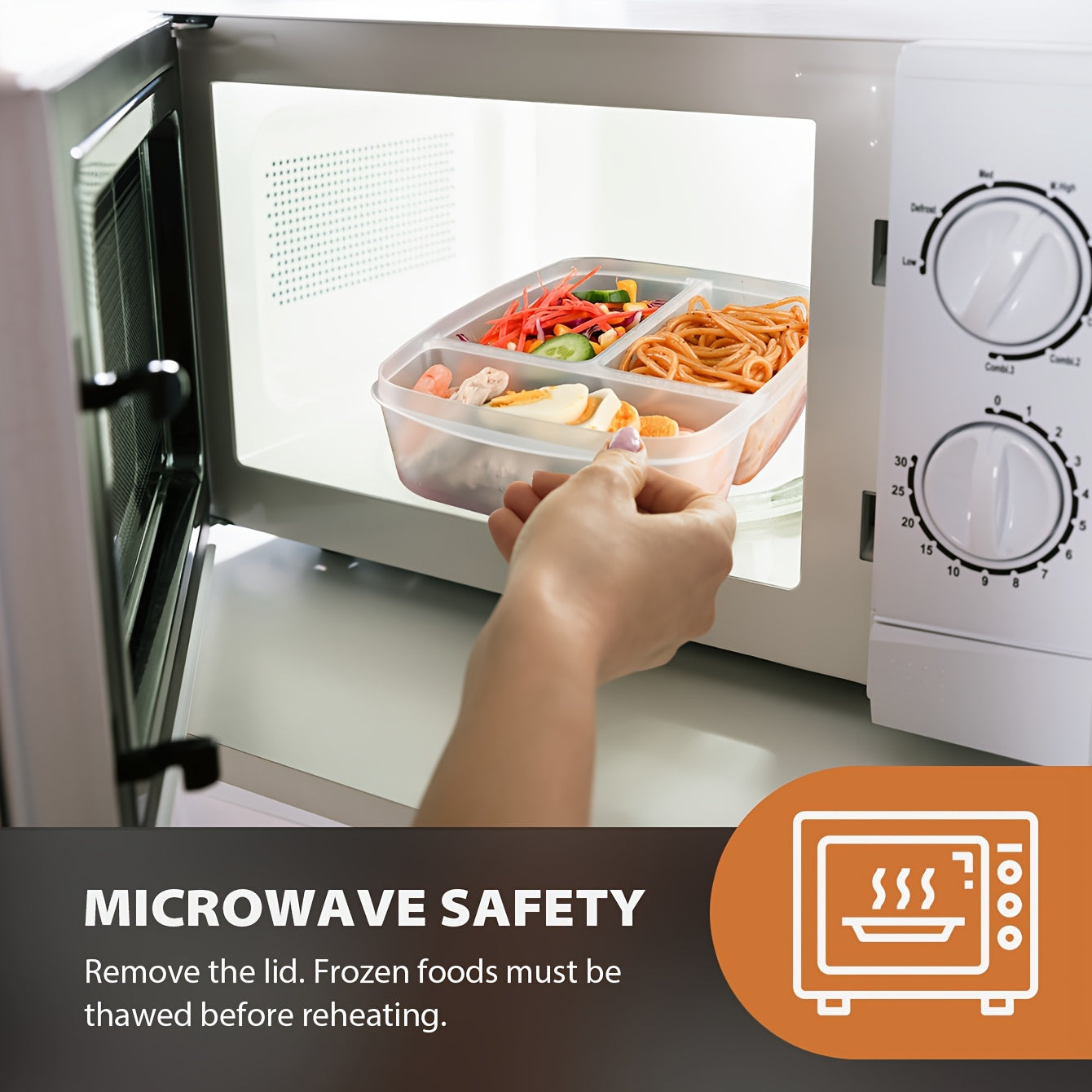 Set of 1 Meal Prep Containers with 3 Compartments for Food Portioning and Storage