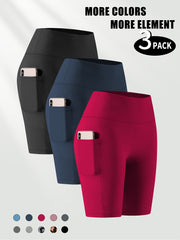 Plus Size Women High Waist Bermuda Shorts with Pockets Satin Knit