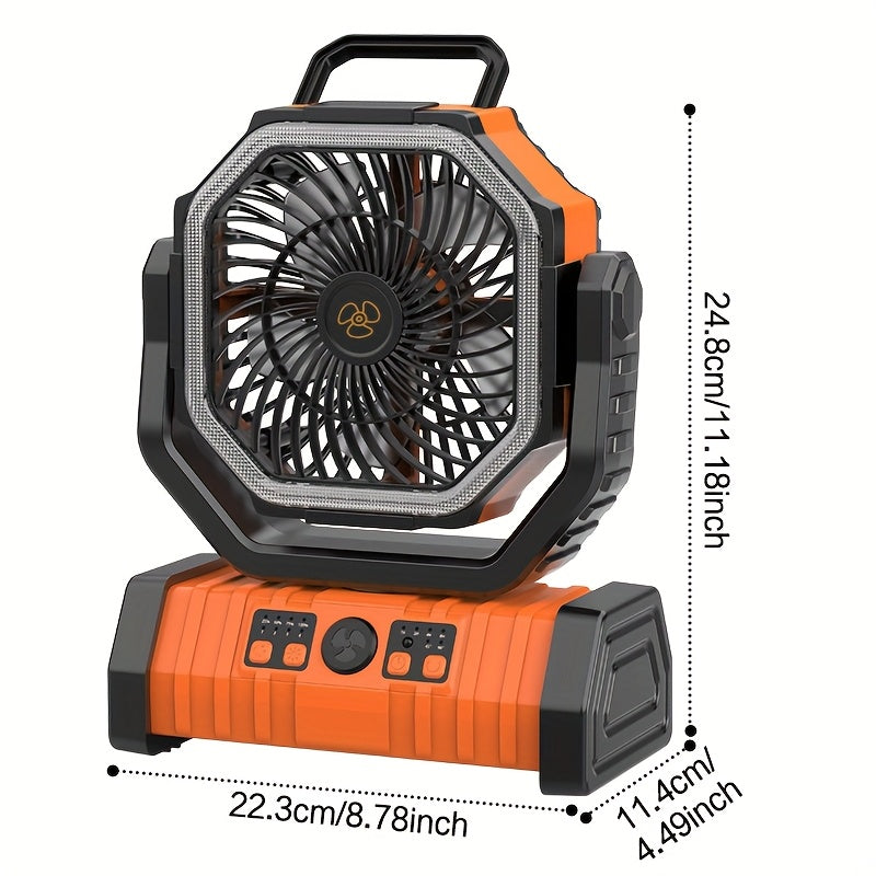 Portable Camping Fan with Wall Mount, Rechargeable USB Battery, Strong Wind