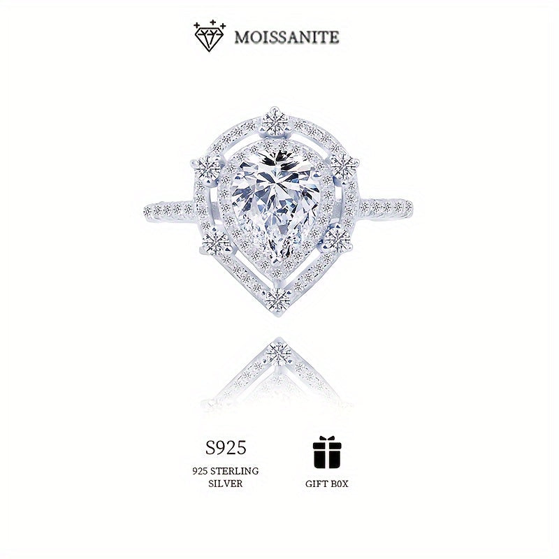 Anillo hipoalergénico de plata de ley con diseño de corazón de moissanita pera de 2ct para mujeres compromiso boda