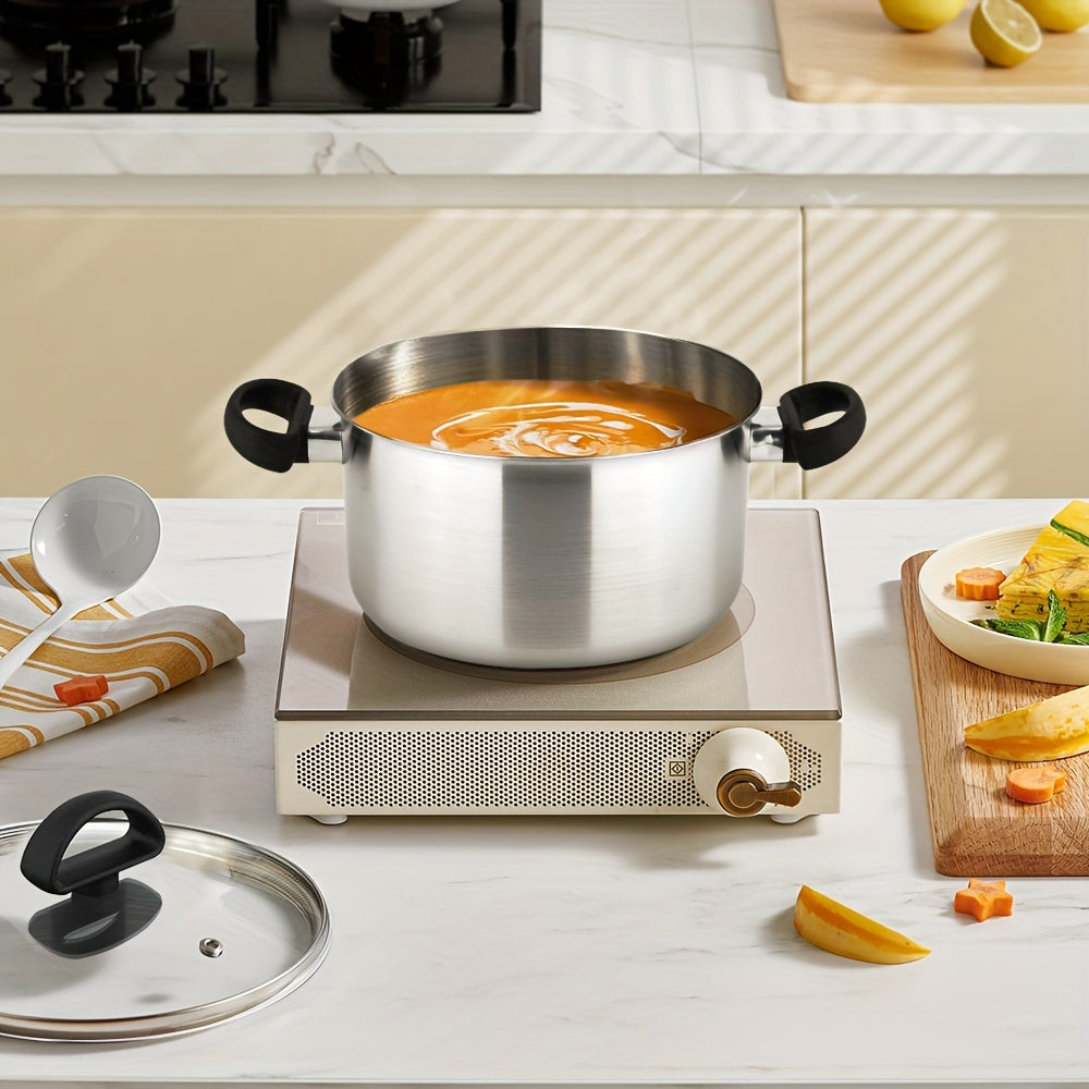 Stainless Steel Dutch Oven 5.5 Qt with Glass Lid for Casseroles and Soups