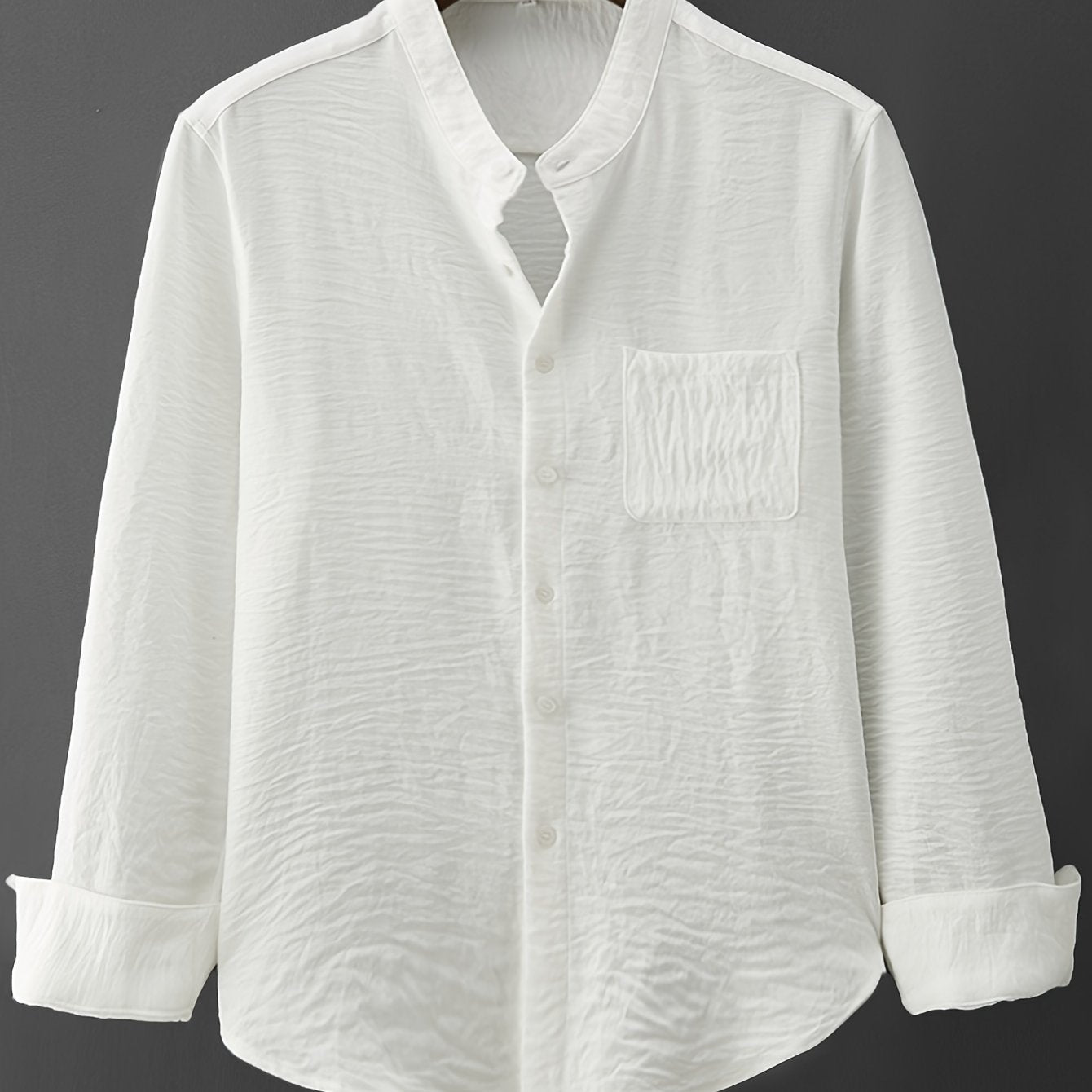 Men's Casual Button-Up Shirt Polyester Solid Mandarin Collar Spring Summer Fall