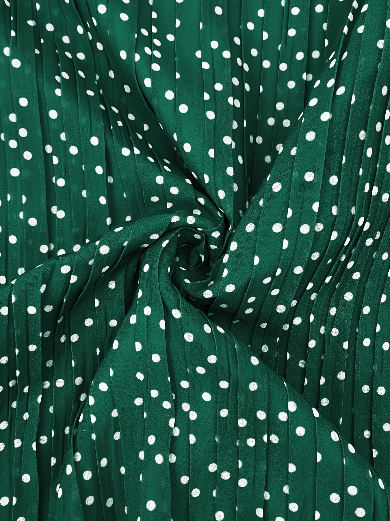 Women's Polka Dot Maxi Dress with Ruffle Hem Long Sleeves Crew Neck Pleated Back