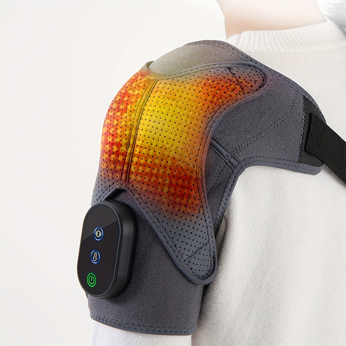 Cordless Heated Shoulder Wrap with Vibration Massage USB Rechargeable Adjustable Strap Breathable Fabric for Men and Women