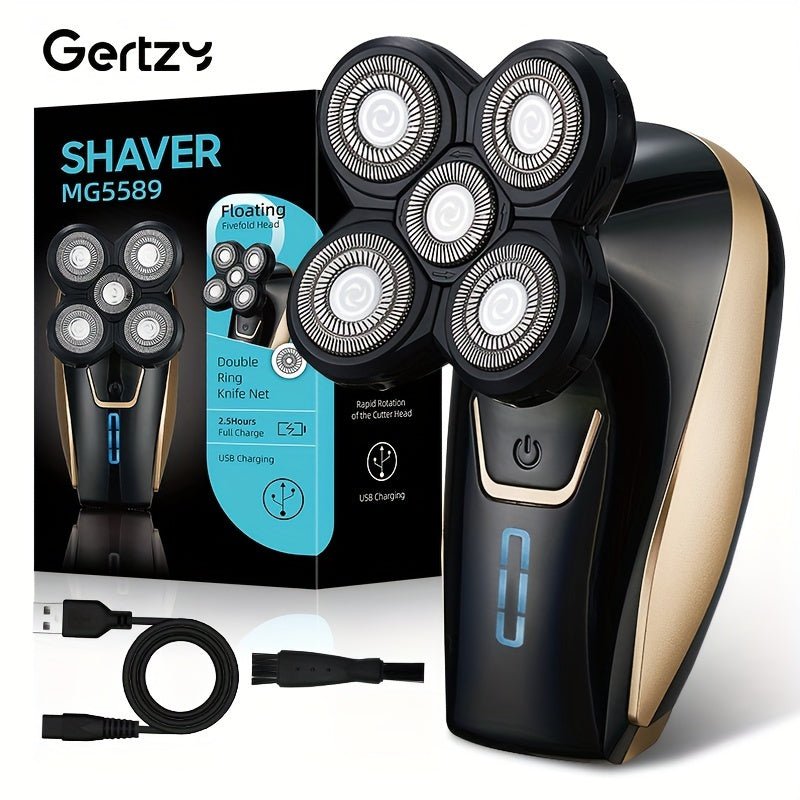 Men's Cordless Electric Head Shaver Wet Dry Rotary 5 Floating Heads