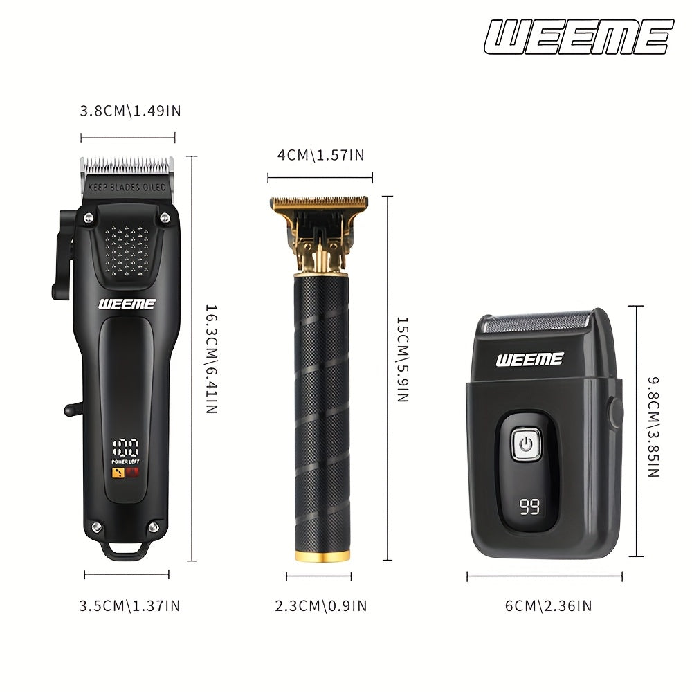 3-in-1 USB Rechargeable Hair Clipper Set with LCD Battery Indicator Precision Trimmer Shaver for Men
