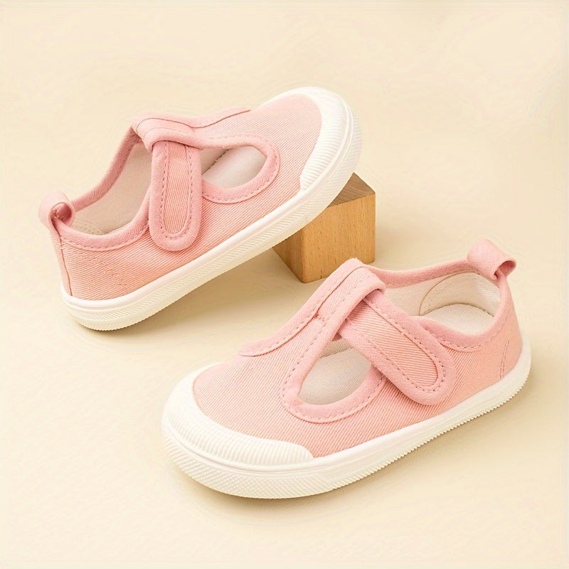 Girls Casual Canvas Sneakers Lightweight Low-Top with Strap Closure Round Toe for Outdoor Spring Fall