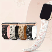 Waterproof Floral Silicone Watch Band with Butterfly Clasp for Apple Watch Series 1-10 SE in Multiple Colors