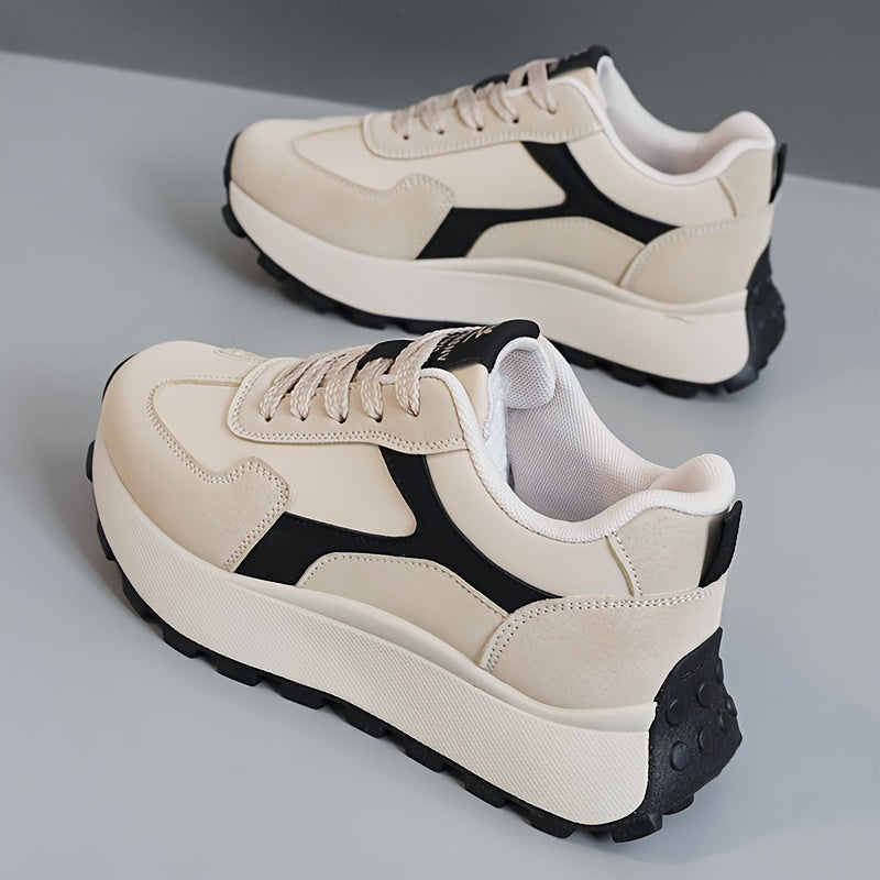 Women's White Black Outdoor Sneakers Low-Top Breathable Lace-Up Shoes