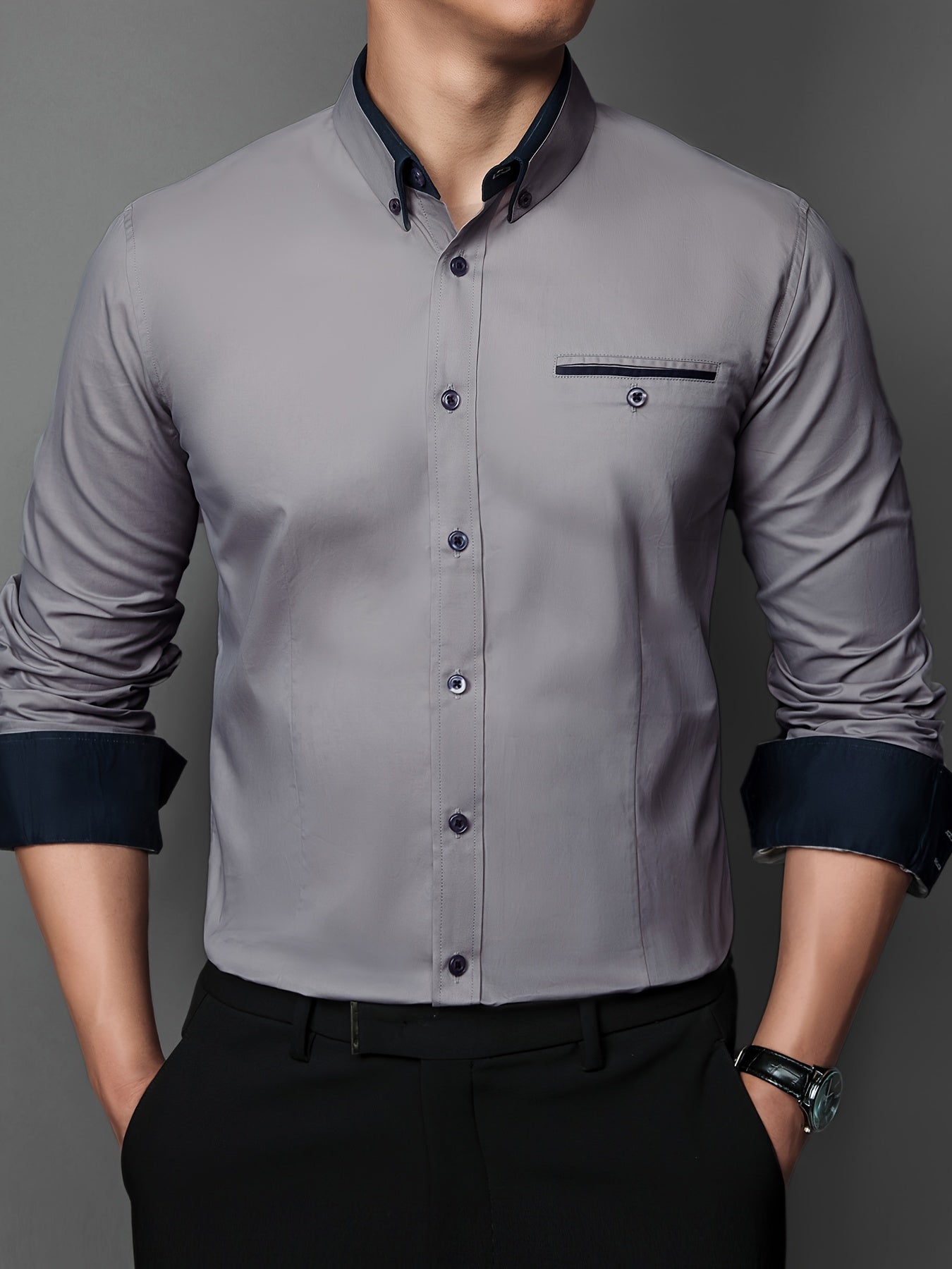 Men's Color Block Woven Shirt Long Sleeve Regular Fit Polyester Cotton Work Suitable for Spring Fall