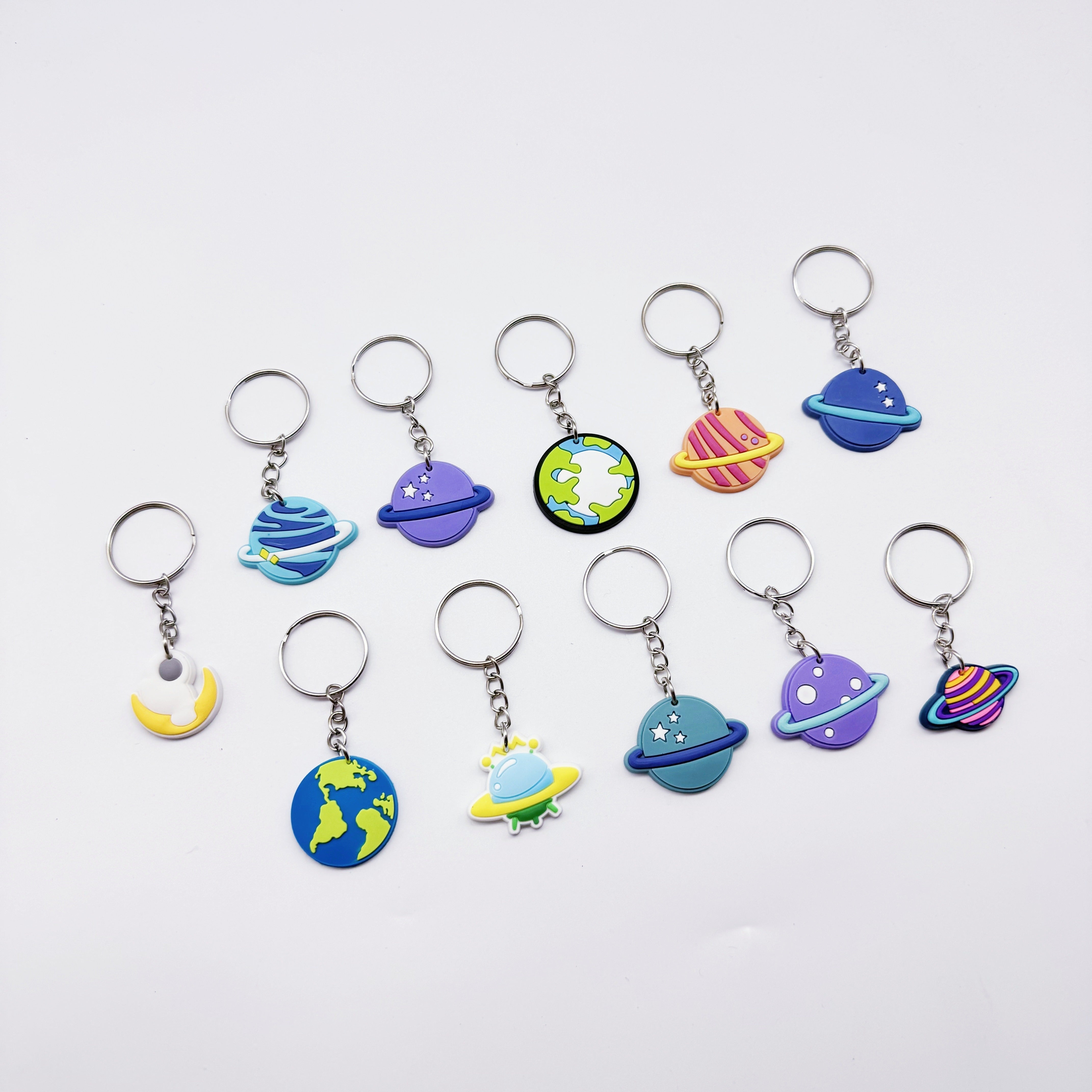 Set of 11 Planet Earth Mars Jupiter Universe Astronaut Keychains for Kids and Collectors