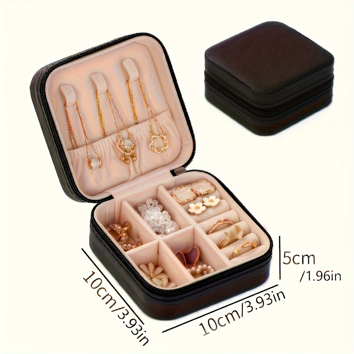 Faux Leather Jewelry Organizer Box with Pink Interior for Earrings Necklaces Rings Compact Travel Case