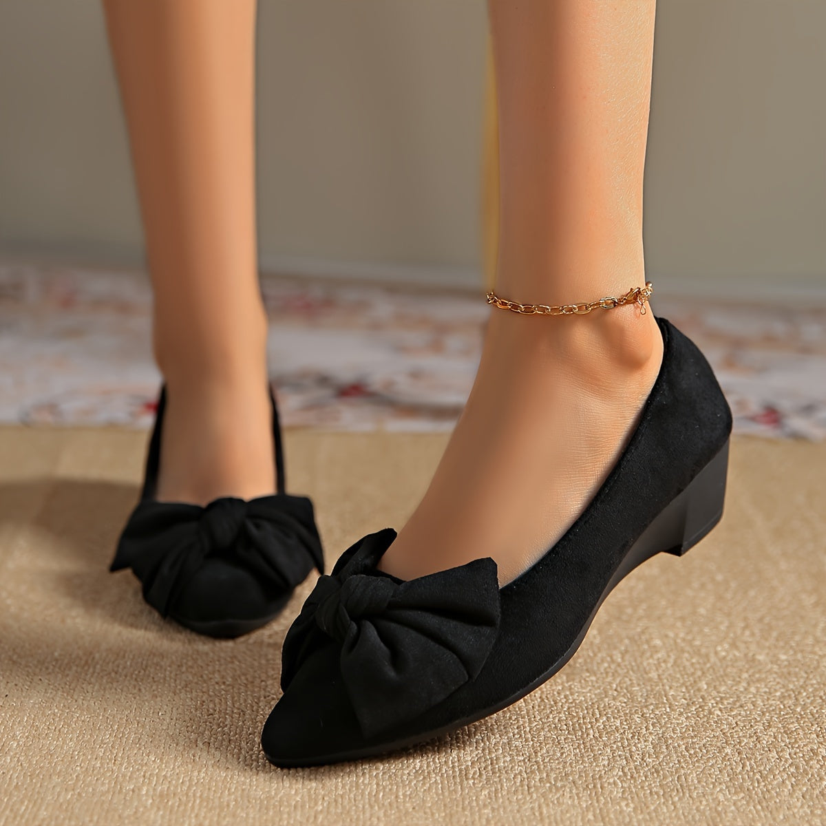Women's Bow-Decorated Pointed-Toe Mary Jane Flats Casual Dress Shoes